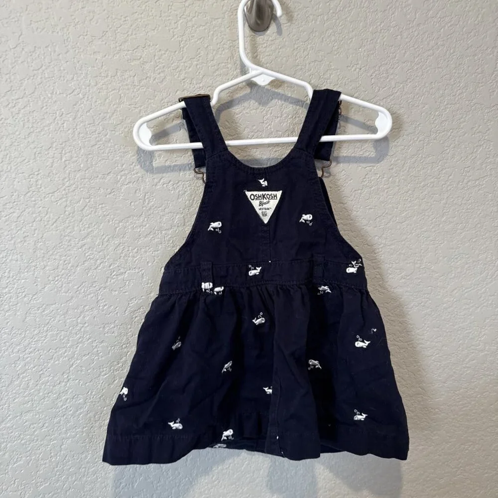 Osh Kosh B'Gosh Overall Dress Size 3T Months Navy Blue White Whales Nautical